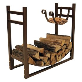 Bronze Metal Indoor/Outdoor Firewood Log Rack with Removeable Kindle Holder